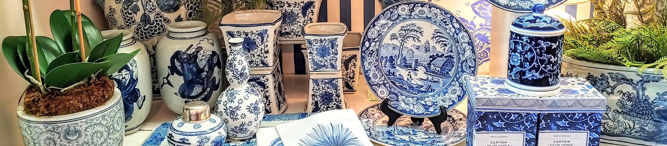 blue antique tableware